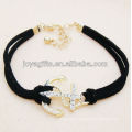 2014 new Leather anchor bracelet plated gold color anchor alloy black leather bracelet